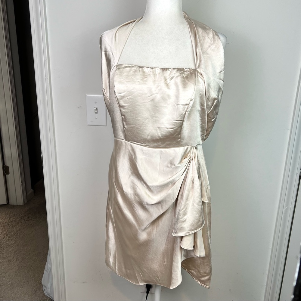 Selfie Leslie dress womens large Halter Draping Champagne Color Romantic - Picture 4 of 10